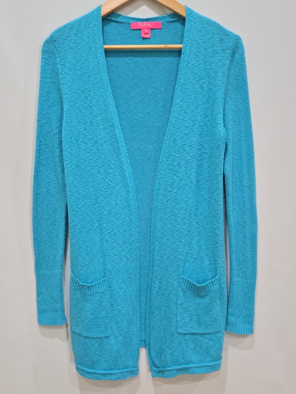 Lilly Pulitzer Cotton Blend Open Front Longline Cardigan Sweater XS Blue